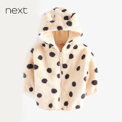 NEXT OFF WHITE POLKA DOT SOFT FLEECE JACKET WITH HOOD