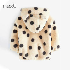 NEXT OFF WHITE POLKA DOT SOFT FLEECE JACKET WITH HOOD