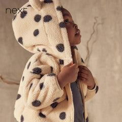 NEXT OFF WHITE POLKA DOT SOFT FLEECE JACKET WITH HOOD