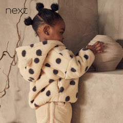NEXT OFF WHITE POLKA DOT SOFT FLEECE JACKET WITH HOOD