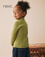 NEXT OLIVE GREEN CABLE KNIT HIGH NECK JUMPER