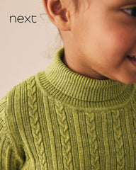 NEXT OLIVE GREEN CABLE KNIT HIGH NECK JUMPER