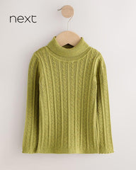 NEXT OLIVE GREEN CABLE KNIT HIGH NECK JUMPER