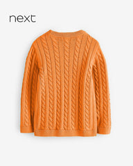 NEXT ORANGE CABLE KNIT CREW NECK JUMPER