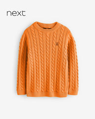 NEXT ORANGE CABLE KNIT CREW NECK JUMPER