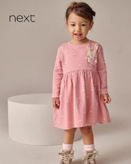 NEXT PINK BUNNY LONG SLEEVE SMBELLISHED DRESS