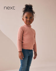 NEXT PINK CABLE KNIT HIGH NECK JUMPER
