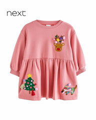 NEXT PINK CHRISTMAS REINDEER SWEATSHIRT DRESS