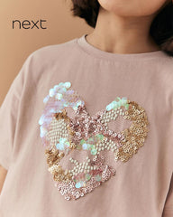 NEXT PINK HEART SEQUIN T-SHIRT