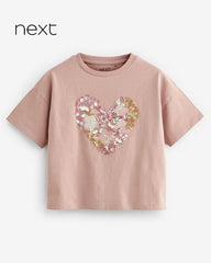 NEXT PINK HEART SEQUIN T-SHIRT