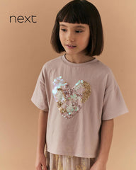 NEXT PINK HEART SEQUIN T-SHIRT
