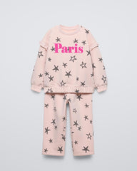 BRANDED PINK PARIS PRINTED SWEATSHIRT WITH TROUSER 2 PCS SET