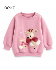 NEXT PINK REINDEER & BUNNY APPLIQUE SWEATSHIRT