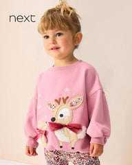 NEXT PINK REINDEER & BUNNY APPLIQUE SWEATSHIRT