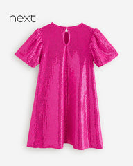 NEXT PINK SPARKLE ANGEL SLEEVE PARTY SEQUIN DRESS