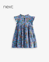 NEXT PURPLE FLORAL SHORT SLEEVE TIERED JERSEY DRESS