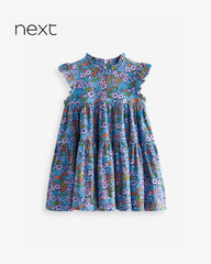 NEXT PURPLE FLORAL SHORT SLEEVE TIERED JERSEY DRESS