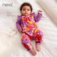 NEXT PURPLE FLORAL SOFT JERSEY DUNGAREE