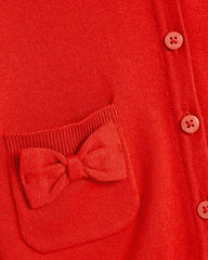 NEXT RED COTTON RICH BOW POCKET SCHOOL CARDIGAN -5A
