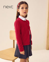 NEXT RED RICH SCALLOPED EDGE SCHOOL CARDIGAN -11A