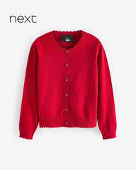 NEXT RED RICH SCALLOPED EDGE SCHOOL CARDIGAN -11A