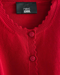 NEXT RED RICH SCALLOPED EDGE SCHOOL CARDIGAN -11A