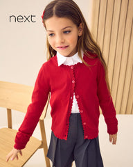 NEXT RED RICH SCALLOPED EDGE SCHOOL CARDIGAN -11A