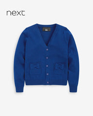 NEXT ROYAL BLUE V-NECK BUTTON UP CARDIGAN WITH BOW POCKETS