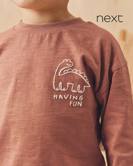 NEXT RUST BROWN DINOSAUR LONG SLEEVE BACK PRINT T-SHIRT