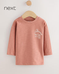 NEXT RUST BROWN DINOSAUR LONG SLEEVE BACK PRINT T-SHIRT
