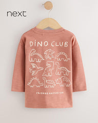NEXT RUST BROWN DINOSAUR LONG SLEEVE BACK PRINT T-SHIRT