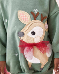NEXT SAGE GREEN REINDEER APPLIQUE OVERSIZED SWEATSHIRT