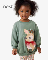 NEXT SAGE GREEN REINDEER APPLIQUE OVERSIZED SWEATSHIRT