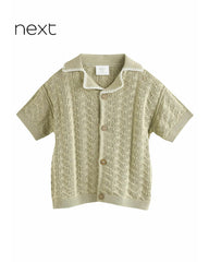 NEXT SAGE GREEN TEXTURED KNIT BUTTON UP SHIRT