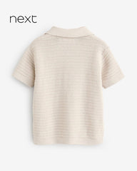 NEXT STONE TEXTURED KNITTED COTTON POLO SHIRT