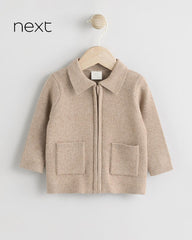 NEXT TAN BROWN ZIP FRONT KNITTED SWEATER