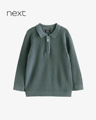 NEXT TEAL BLUE QUARTER ZIP KNITTED POLO SHIRT