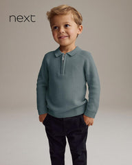 NEXT TEAL BLUE QUARTER ZIP KNITTED POLO SHIRT