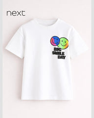 NEXT WHITE BIG SMILE DAY SHORT SLEEVE T-SHIRT