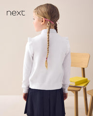 NEXT WHITE COTTON RICH FRILL SHOULDER SCHOOL CARDIGAN -16A