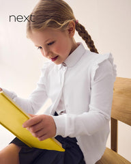 NEXT WHITE COTTON RICH FRILL SHOULDER SCHOOL CARDIGAN -16A
