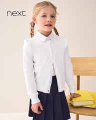 NEXT WHITE COTTON RICH FRILL SHOULDER SCHOOL CARDIGAN -16A