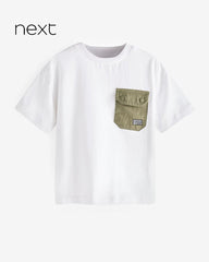 NEXT WHITE GREEN UTILITY POCKET T-SHIRT