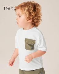 NEXT WHITE GREEN UTILITY POCKET T-SHIRT