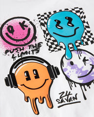 NEXT WHITE HAPPY FACE GRAPHIC SHORT SLEEVE T-SHIRT