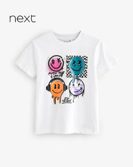 NEXT WHITE HAPPY FACE GRAPHIC SHORT SLEEVE T-SHIRT