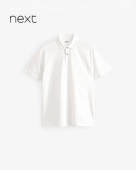 NEXT WHITE PLAIN COTTON POLO SHORT T-SHIRT