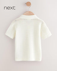 NEXT WHITE TEXTURED KNITTED COTTON POLO SHIRT