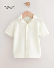 NEXT WHITE TEXTURED KNITTED COTTON POLO SHIRT