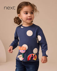 NEXTNAVY POLKA DOT CHARACTER APPLIQUE T-SHIRT
